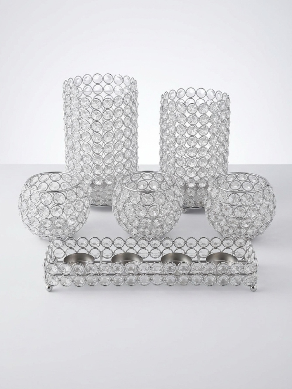 Genuine Crystal Beaded Tabletop Candle Holders Set of 6